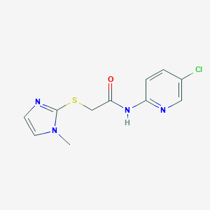 molecular formula C11H11ClN4OS B495016 N-(5-chloropyridin-2-yl)-2-[(1-methyl-1H-imidazol-2-yl)sulfanyl]acetamide 