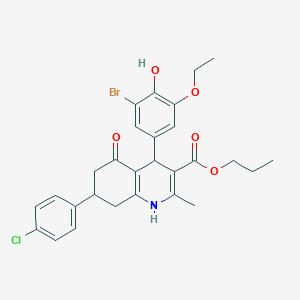 molecular formula C28H29BrClNO5 B4950600 Propyl 4-(3-bromo-5-ethoxy-4-hydroxyphenyl)-7-(4-chlorophenyl)-2-methyl-5-oxo-1,4,5,6,7,8-hexahydroquinoline-3-carboxylate 