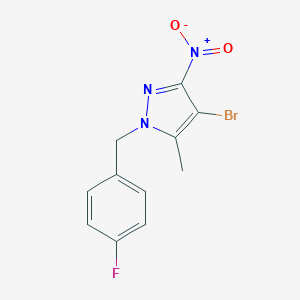 molecular formula C11H9BrFN3O2 B495064 4-bromo-1-(4-fluorobenzyl)-3-nitro-5-methyl-1H-pyrazole 