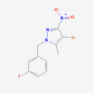 molecular formula C11H9BrFN3O2 B495066 4-bromo-1-(3-fluorobenzyl)-3-nitro-5-methyl-1H-pyrazole 