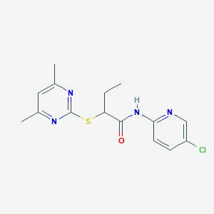 molecular formula C15H17ClN4OS B4951202 N-(5-chloropyridin-2-yl)-2-[(4,6-dimethylpyrimidin-2-yl)sulfanyl]butanamide 