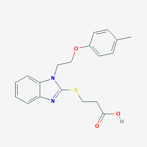 molecular formula C19H20N2O3S B495137 3-[1-[2-(4-Methylphenoxy)ethyl]benzimidazol-2-yl]sulfanylpropanoic acid 