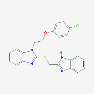 molecular formula C23H19ClN4OS B495152 2-[(1H-benzimidazol-2-ylmethyl)sulfanyl]-1-[2-(4-chlorophenoxy)ethyl]-1H-benzimidazole 