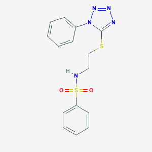 molecular formula C15H15N5O2S2 B495153 N-{2-[(1-phenyl-1H-tetraazol-5-yl)sulfanyl]ethyl}benzenesulfonamide CAS No. 331710-39-5