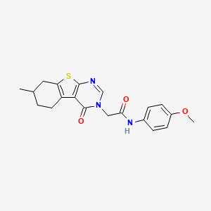molecular formula C20H21N3O3S B4951768 N-(4-methoxyphenyl)-2-(7-methyl-4-oxo-5,6,7,8-tetrahydro-[1]benzothiolo[2,3-d]pyrimidin-3-yl)acetamide 