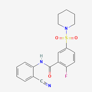 molecular formula C19H18FN3O3S B4953180 N-(2-cyanophenyl)-2-fluoro-5-piperidin-1-ylsulfonylbenzamide 
