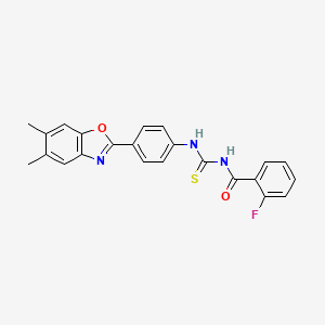 molecular formula C23H18FN3O2S B4953890 N-{[4-(5,6-dimethyl-1,3-benzoxazol-2-yl)phenyl]carbamothioyl}-2-fluorobenzamide CAS No. 6405-79-4