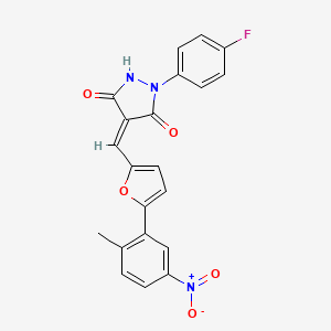 molecular formula C21H14FN3O5 B4955271 (4Z)-1-(4-fluorophenyl)-4-{[5-(2-methyl-5-nitrophenyl)furan-2-yl]methylidene}pyrazolidine-3,5-dione 
