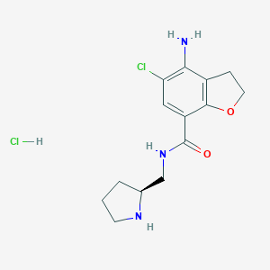 molecular formula C14H19Cl2N3O2 B049553 7-Benzofurancarboxamide, 4-amino-5-chloro-2,3-dihydro-N-(2-pyrrolidinylmethyl)-, monohydrochloride, (S)- CAS No. 123805-17-4