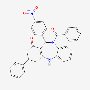 molecular formula C32H25N3O4 B4955737 11-(4-nitrophenyl)-3-phenyl-10-(phenylcarbonyl)-2,3,4,5,10,11-hexahydro-1H-dibenzo[b,e][1,4]diazepin-1-one 