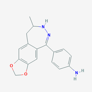molecular formula C17H17N3O2 B049561 4-(8,9-Dihydro-8-methyl-7H-1,3-dioxolo(4,5-h)(2,3)benzodiazepin-5-yl)benzenamine CAS No. 114460-08-1