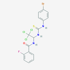 molecular formula C16H12BrCl3FN3OS B4956134 N-(1-{[(4-bromoanilino)carbothioyl]amino}-2,2,2-trichloroethyl)-2-fluorobenzamide CAS No. 6131-12-0