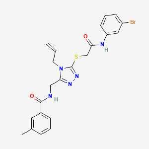 molecular formula C22H22BrN5O2S B4956300 N-{[5-({2-[(3-bromophenyl)amino]-2-oxoethyl}sulfanyl)-4-(prop-2-en-1-yl)-4H-1,2,4-triazol-3-yl]methyl}-3-methylbenzamide 