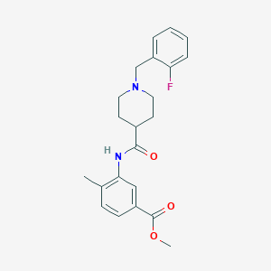 molecular formula C22H25FN2O3 B4957059 methyl 3-({[1-(2-fluorobenzyl)-4-piperidinyl]carbonyl}amino)-4-methylbenzoate 