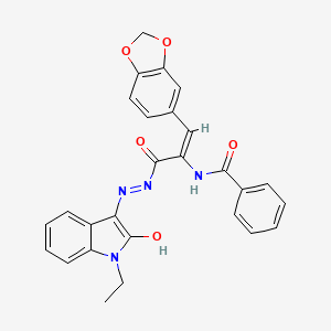 molecular formula C27H22N4O5 B4957387 N-[(E)-1-(1,3-benzodioxol-5-yl)-3-[(1-ethyl-2-hydroxyindol-3-yl)diazenyl]-3-oxoprop-1-en-2-yl]benzamide 