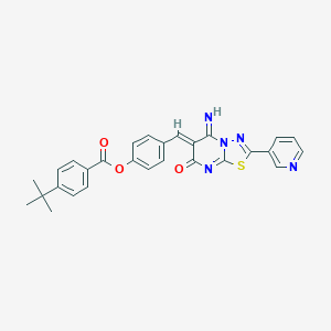 molecular formula C28H23N5O3S B004958 4-{(Z)-[5-imino-7-oxo-2-(pyridin-3-yl)-5H-[1,3,4]thiadiazolo[3,2-a]pyrimidin-6(7H)-ylidene]methyl}phenyl 4-tert-butylbenzoate 