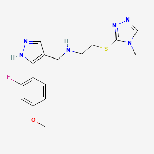 molecular formula C16H19FN6OS B4958776 N-[[5-(2-fluoro-4-methoxyphenyl)-1H-pyrazol-4-yl]methyl]-2-[(4-methyl-1,2,4-triazol-3-yl)sulfanyl]ethanamine 