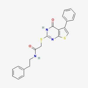 molecular formula C22H19N3O2S2 B4958792 2-[(4-oxo-5-phenyl-3H-thieno[2,3-d]pyrimidin-2-yl)sulfanyl]-N-(2-phenylethyl)acetamide 