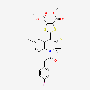 molecular formula C27H24FNO5S3 B4959344 DIMETHYL 2-[1-[2-(4-FLUOROPHENYL)ACETYL]-2,2,6-TRIMETHYL-3-THIOXO-2,3-DIHYDRO-4(1H)-QUINOLINYLIDEN]-1,3-DITHIOLE-4,5-DICARBOXYLATE 