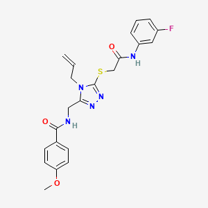 molecular formula C22H22FN5O3S B4959914 N-{[5-({2-[(3-fluorophenyl)amino]-2-oxoethyl}sulfanyl)-4-(prop-2-en-1-yl)-4H-1,2,4-triazol-3-yl]methyl}-4-methoxybenzamide 