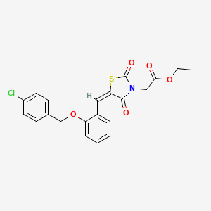 molecular formula C21H18ClNO5S B4960118 ethyl [(5E)-5-{2-[(4-chlorobenzyl)oxy]benzylidene}-2,4-dioxo-1,3-thiazolidin-3-yl]acetate 