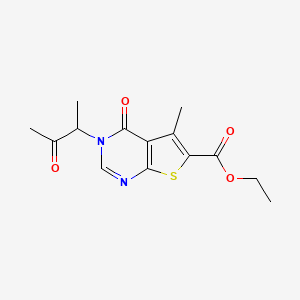 molecular formula C14H16N2O4S B4960901 Ethyl 5-methyl-4-oxo-3-(3-oxobutan-2-yl)thieno[2,3-d]pyrimidine-6-carboxylate 