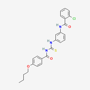 molecular formula C25H24ClN3O3S B4961475 N-[3-({[(4-butoxyphenyl)carbonyl]carbamothioyl}amino)phenyl]-2-chlorobenzamide 