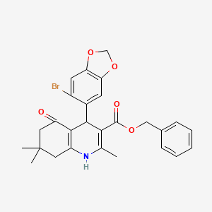 molecular formula C27H26BrNO5 B4962207 Benzyl 4-(6-bromo-1,3-benzodioxol-5-yl)-2,7,7-trimethyl-5-oxo-1,4,5,6,7,8-hexahydroquinoline-3-carboxylate 