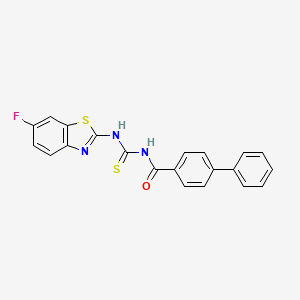 molecular formula C21H14FN3OS2 B4962858 N-{[(6-fluoro-1,3-benzothiazol-2-yl)amino]carbonothioyl}-4-biphenylcarboxamide 