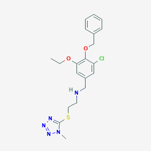 molecular formula C20H24ClN5O2S B496290 {[4-(BENZYLOXY)-3-CHLORO-5-ETHOXYPHENYL]METHYL}({2-[(1-METHYL-1H-1,2,3,4-TETRAZOL-5-YL)SULFANYL]ETHYL})AMINE 