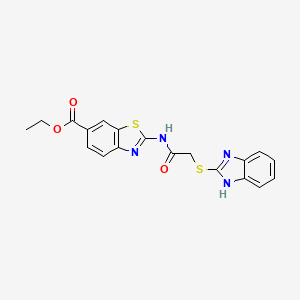 molecular formula C19H16N4O3S2 B4963038 ethyl 2-[[2-(1H-benzimidazol-2-ylsulfanyl)acetyl]amino]-1,3-benzothiazole-6-carboxylate 