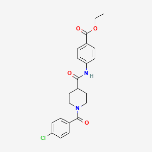 molecular formula C22H23ClN2O4 B4963647 ethyl 4-({[1-(4-chlorobenzoyl)-4-piperidinyl]carbonyl}amino)benzoate 