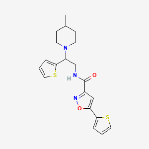 molecular formula C20H23N3O2S2 B4963861 N-[2-(4-methylpiperidin-1-yl)-2-(thiophen-2-yl)ethyl]-5-(thiophen-2-yl)-1,2-oxazole-3-carboxamide 