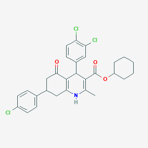 molecular formula C29H28Cl3NO3 B4964026 Cyclohexyl 7-(4-chlorophenyl)-4-(3,4-dichlorophenyl)-2-methyl-5-oxo-1,4,5,6,7,8-hexahydroquinoline-3-carboxylate 