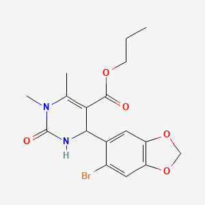 molecular formula C17H19BrN2O5 B4964422 PROPYL 4-(6-BROMO-2H-1,3-BENZODIOXOL-5-YL)-1,6-DIMETHYL-2-OXO-1,2,3,4-TETRAHYDROPYRIMIDINE-5-CARBOXYLATE 