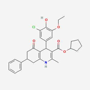 molecular formula C30H32ClNO5 B4964761 Cyclopentyl 4-(3-chloro-5-ethoxy-4-hydroxyphenyl)-2-methyl-5-oxo-7-phenyl-1,4,5,6,7,8-hexahydroquinoline-3-carboxylate 