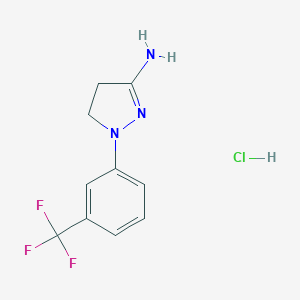 molecular formula C10H11ClF3N3 B049648 3-Amino-1-(3-(trifluoromethyl)phenyl)-2-pyrazoline hydrochloride CAS No. 77992-29-1