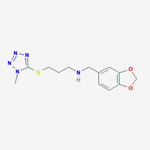 molecular formula C13H17N5O2S B496481 N-(1,3-benzodioxol-5-ylmethyl)-3-[(1-methyl-1H-tetrazol-5-yl)sulfanyl]propan-1-amine 