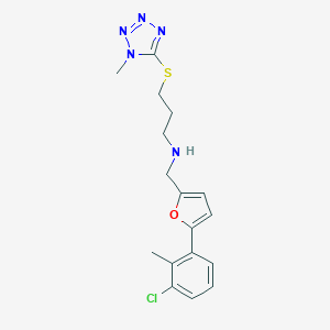 molecular formula C17H20ClN5OS B496489 N-{[5-(3-chloro-2-methylphenyl)furan-2-yl]methyl}-3-[(1-methyl-1H-tetrazol-5-yl)sulfanyl]propan-1-amine 