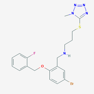 molecular formula C19H21BrFN5OS B496526 N-{5-bromo-2-[(2-fluorobenzyl)oxy]benzyl}-3-[(1-methyl-1H-tetrazol-5-yl)sulfanyl]propan-1-amine 