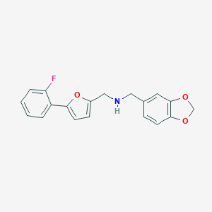 molecular formula C19H16FNO3 B496531 1,3-Benzodioxole-5-methanamine, N-[[5-(2-fluorophenyl)-2-furanyl]methyl]- 