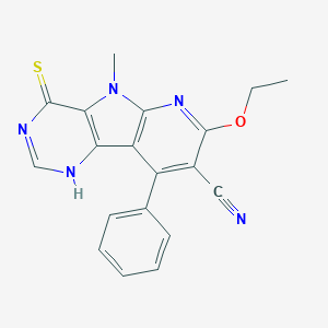 molecular formula C19H15N5OS B496548 7-ethoxy-5-methyl-9-phenyl-4-sulfanyl-5H-pyrido[3',2':4,5]pyrrolo[3,2-d]pyrimidine-8-carbonitrile 