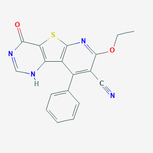 molecular formula C18H12N4O2S B496556 11-ethoxy-6-oxo-13-phenyl-8-thia-3,5,10-triazatricyclo[7.4.0.02,7]trideca-1(9),2(7),4,10,12-pentaene-12-carbonitrile 