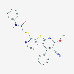 molecular formula C26H19N5O2S2 B496560 2-[(8-cyano-7-ethoxy-9-phenylpyrido[3',2':4,5]thieno[3,2-d]pyrimidin-4-yl)sulfanyl]-N-phenylacetamide 