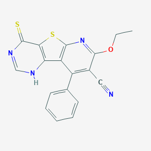 molecular formula C18H12N4OS2 B496561 7-Ethoxy-9-phenyl-4-sulfanylpyrido[3',2':4,5]thieno[3,2-d]pyrimidine-8-carbonitrile 