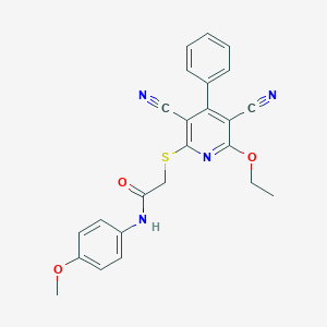 molecular formula C24H20N4O3S B496569 2-[(3,5-dicyano-6-ethoxy-4-phenyl-2-pyridinyl)sulfanyl]-N-(4-methoxyphenyl)acetamide 