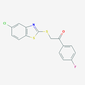 molecular formula C15H9ClFNOS2 B496594 2-[(5-Chloro-1,3-benzothiazol-2-yl)sulfanyl]-1-(4-fluorophenyl)ethanone 