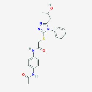 molecular formula C21H23N5O3S B496605 N-[4-(acetylamino)phenyl]-2-{[5-(2-hydroxypropyl)-4-phenyl-4H-1,2,4-triazol-3-yl]thio}acetamide 