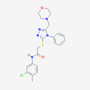 molecular formula C22H24ClN5O2S B496611 N-(3-chloro-4-methylphenyl)-2-{[5-(4-morpholinylmethyl)-4-phenyl-4H-1,2,4-triazol-3-yl]sulfanyl}acetamide 