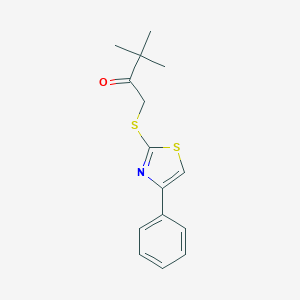 molecular formula C15H17NOS2 B496623 3,3-Dimethyl-1-[(4-phenyl-1,3-thiazol-2-yl)sulfanyl]butan-2-one 